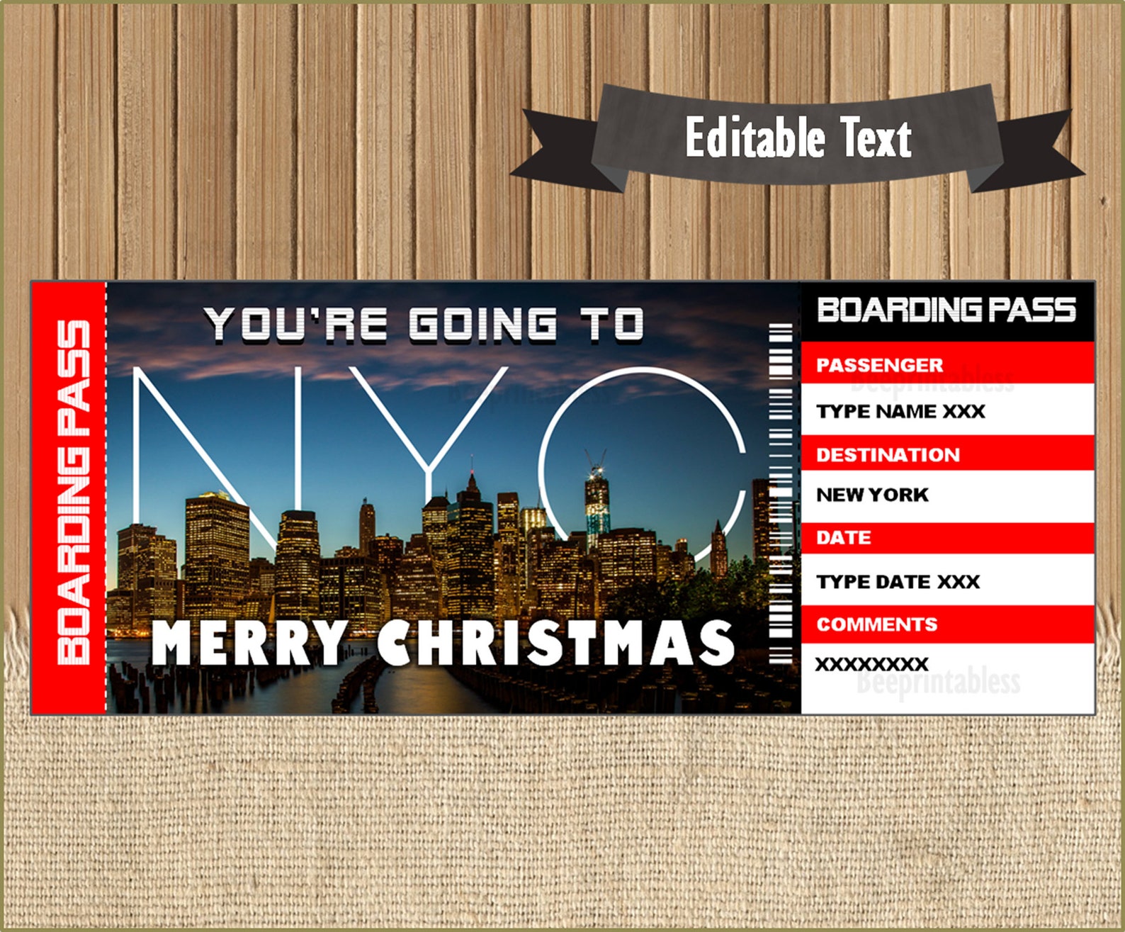 New York Boarding Pass Christmas Gift Ticket Surprise Trip Etsy