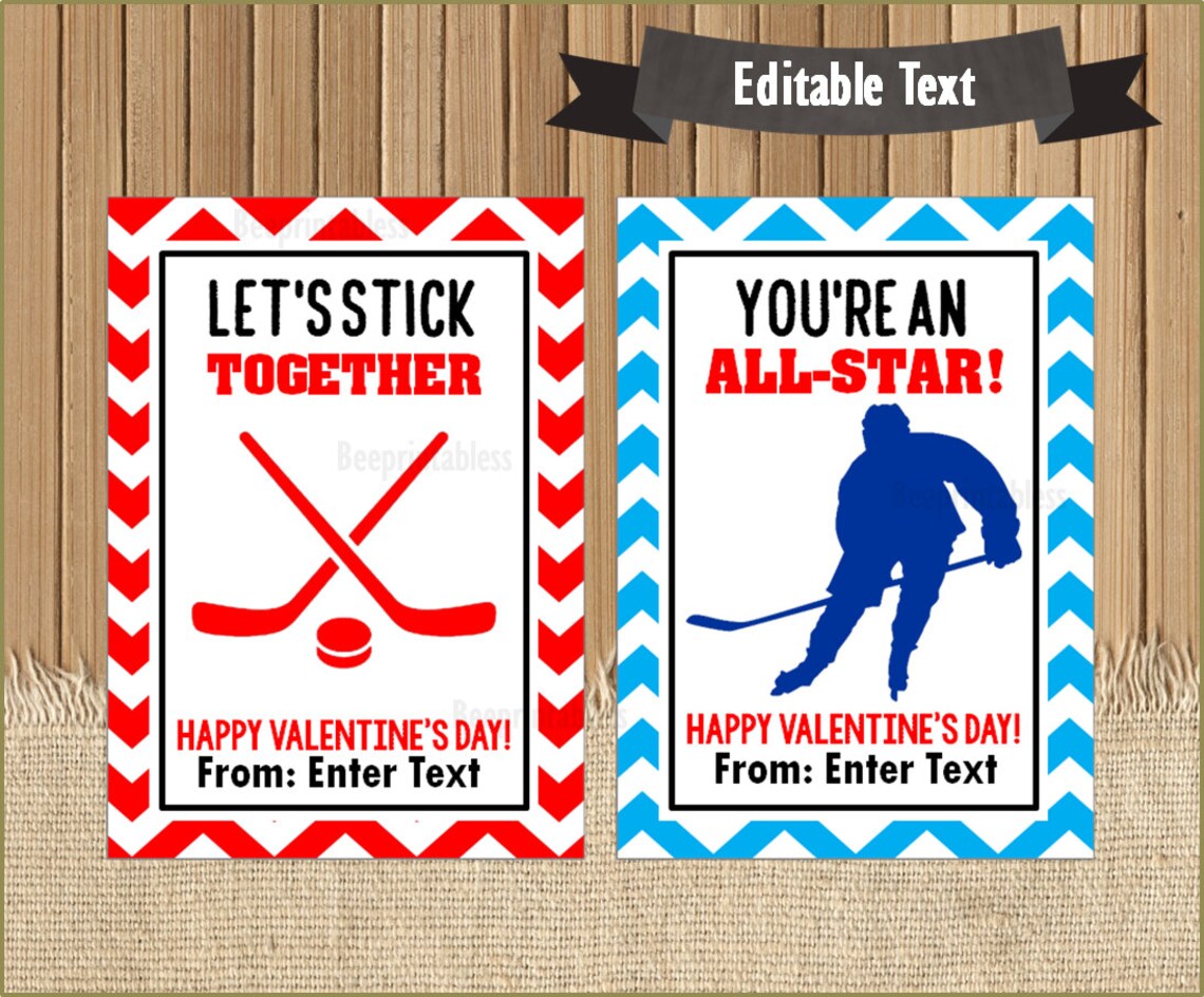 Hockey Valentine Cards Printable Hockey Valentine School Etsy
