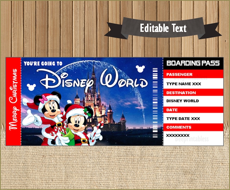 Christmas Surprise Trip Ticket to Disney World Disneyland Etsy
