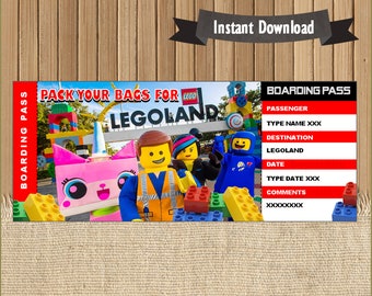 Biglietto per un viaggio a sorpresa verso la guida del parco a tema Land Park, carta d'imbarco, biglietto per Orlando, file modificabile personalizzabile con Adobe Reader!