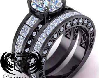 disneys nightmare before christmas jack skellington inspired white swarovski diamond deluxe black gold engagement set - Nightmare Before Christmas Wedding Rings disneys nightmare before christmas jack skellington inspired white swarovski diamond deluxe black gold engagement set - Nightmare Before Christmas Wedding Rings