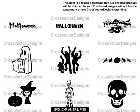 Halloween Bundle Svg Vector Clipart Stencil Graphics Etsy