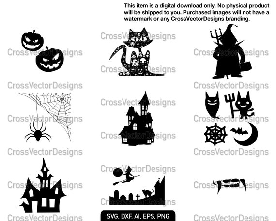 Halloween Bundle Svg Vector Clipart Stencil Graphics Etsy