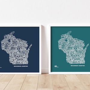 Wisconsin Counties Map Print 12x12