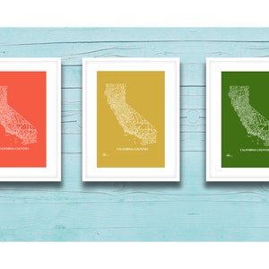 California Counties Map Print 11x14