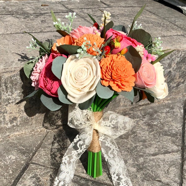 Pink and Orange Sola Wood Bouquet