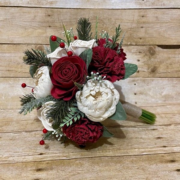 Red Winter Sola Wood Wedding Bouquet