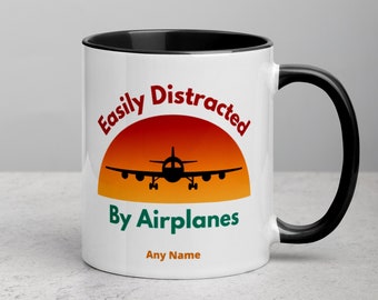 Personalized Retro mug Easily Distracted by Airplanes Gift for Airplane Lover Aviation mug Funny Pilot Aviator mug Birthday Gift mug gift