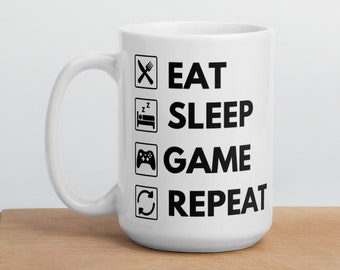 Eat Sleep Game Repeat mug, Gaming gift, gift for gamer, gift for computer geek, gaming mug, gamer gift for game lover game decor video gamer