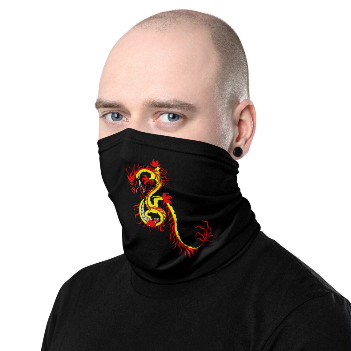 Chinese Dragon Face Mask Japanese Oriental Chinese Print Face Etsy