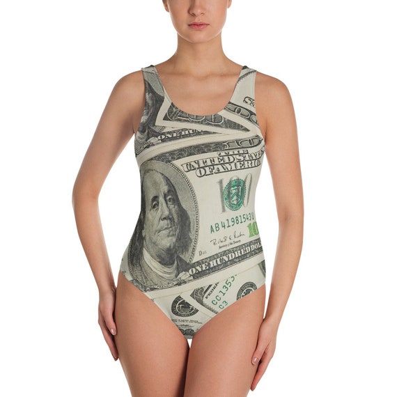 Money Print One-piece Swimsuit, Hundred Dollar Bill Swimsuit