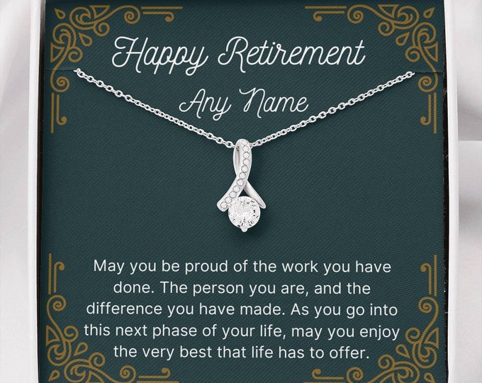 Personalized Happy Retirement necklace Retirement Gifts for Women, Colleagues, Leave Job, Jewelry from Coworkers, retirement party necklace