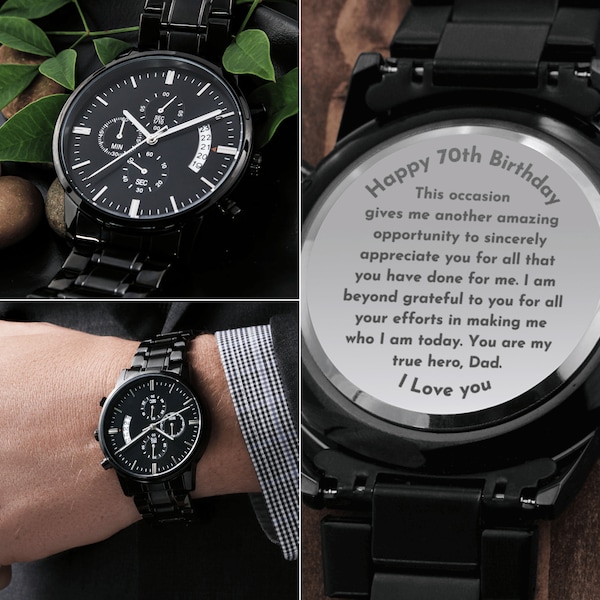 70th Birthday engraved watch for Dad gift, Mens 70th birthday gift, Grandad Gift Idea, Daddy 70th Birthday I love you gift from Son daughter