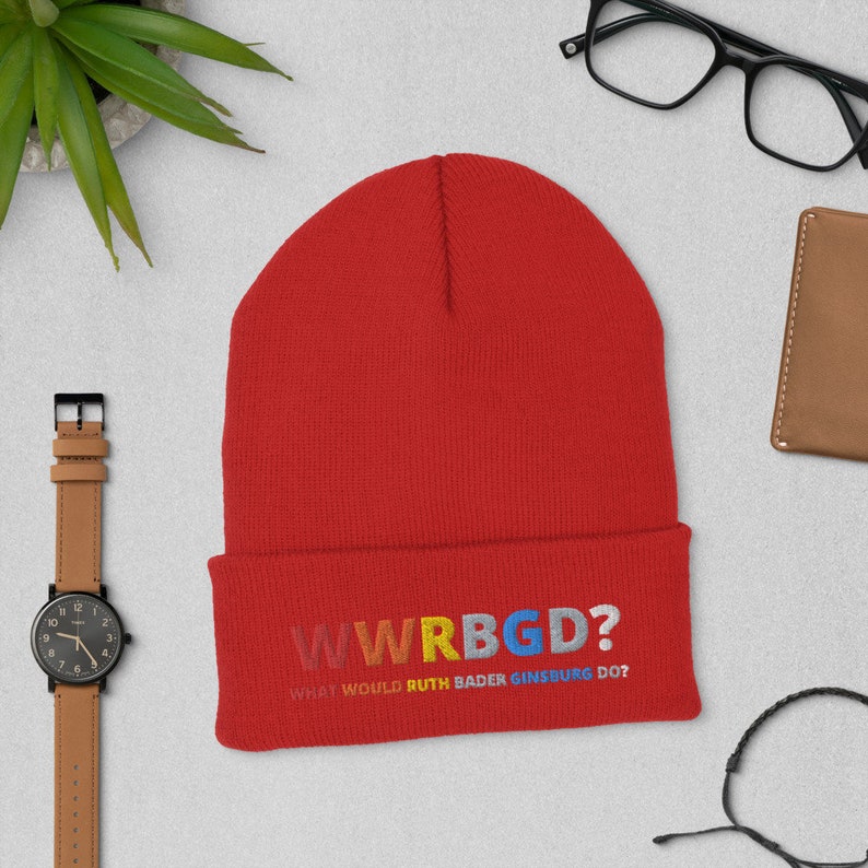 Retro rbg hat Ruth Bader Ginsburg hat Notorious rbg I dissent rbg fan gift WWRBGD? What Would Ruth Bader Ginsburg do? Cuffed Beanie hat