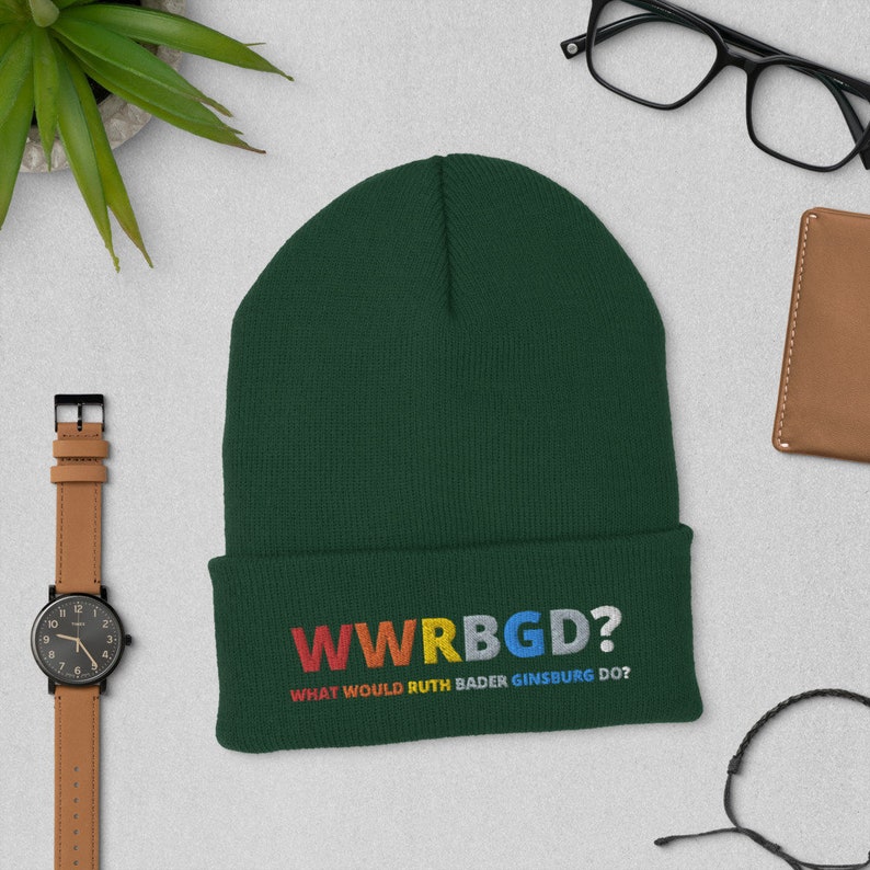 Retro rbg hat Ruth Bader Ginsburg hat Notorious rbg I dissent rbg fan gift WWRBGD? What Would Ruth Bader Ginsburg do? Cuffed Beanie hat