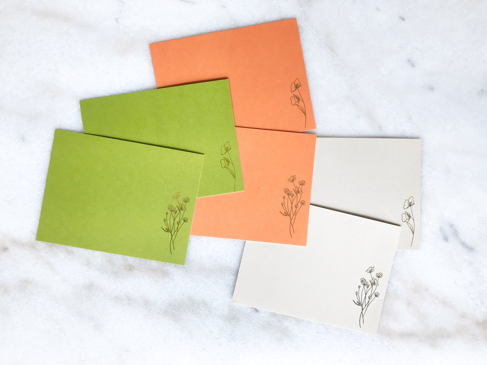 Set of 10 A2 4.25x5in Flat Cards with Foiled Floral Design | Etsy