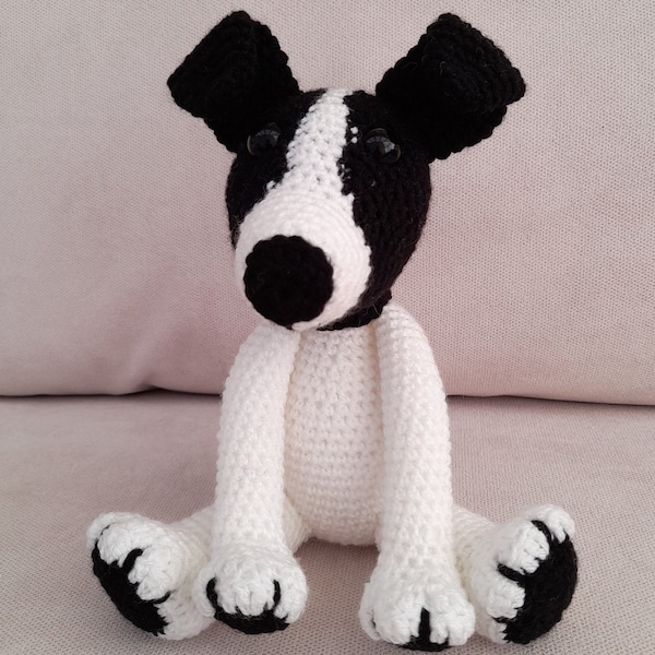Jack Russel | Black/white with black spot | Cute dog | Hand crocheted in acrylic yarn