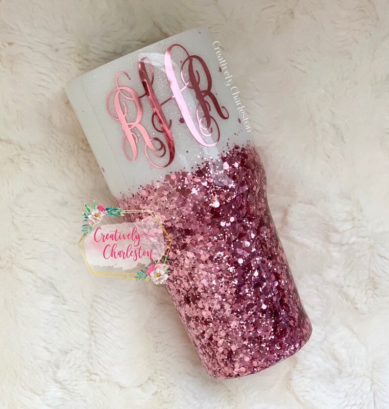 White & Rose Glitter Tumbler Glitter Dipped Tumbler Etsy