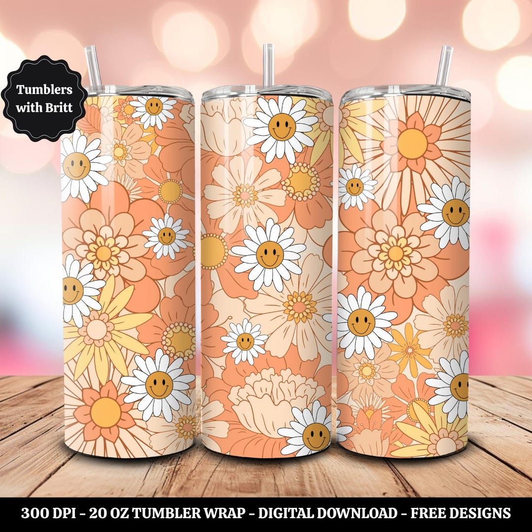 Retro Flower 20oz Sublimation Tumbler Design, Smiley Face Print ...