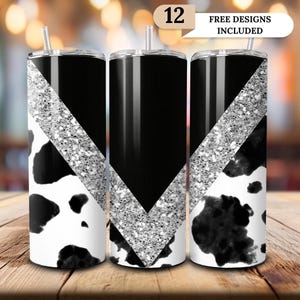 Glitter Cow Print 20oz Sublimation Tumbler Design, Western Print, Straight Skinny Tumbler Wrap, Digital Download PNG, 9.2&quot; x 8.3&quot; Design