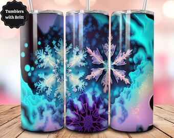 Colorful Snowflakes 20oz Sublimation Tumbler Design, Winter Print, Straight Skinny Tumbler Wrap, Digital Download PNG, 9.2&quot; x 8.3&quot; Design