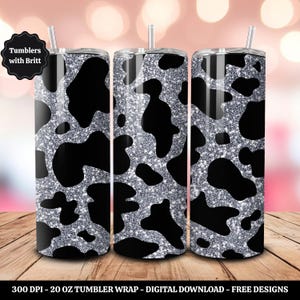 Glitter Cow Print 20oz Sublimation Tumbler Design, Western Print, Straight Skinny Tumbler Wrap, Digital Download PNG, 9.2&quot; x 8.3&quot; Design