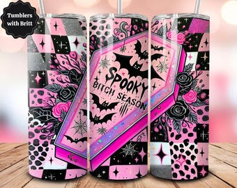 Spooky Bitch Season Tumbler Wrap, 20 oz skinny Tumbler Wrap Sublimation PNG, Halloween Tumbler Wrap PNG Gothic Tumbler Spooky Witch Design