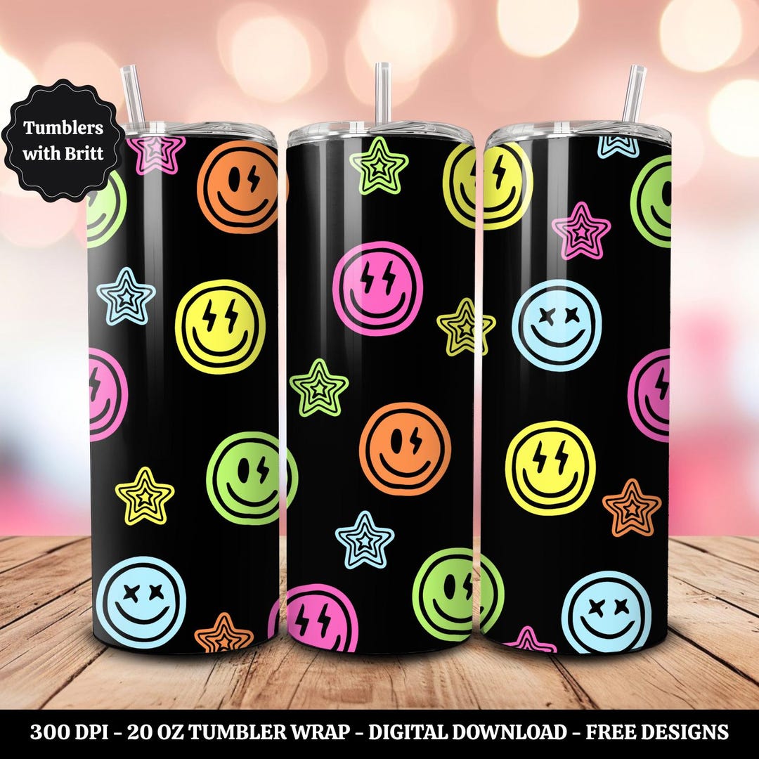 Smiley Face 20oz Sublimation Tumbler Design, Retro Style Print ...