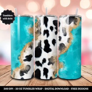 Glitter Cow Print 20oz Sublimation Tumbler Design, Western Print, Straight Skinny Tumbler Wrap, Digital Download PNG, 9.2&quot; x 8.3&quot; Design