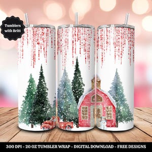 Red Barn Christmas 20oz Sublimation Tumbler Design, Holiday Print, Straight Skinny Tumbler Wrap, Digital Download PNG, 9.2" x 8.3" Design