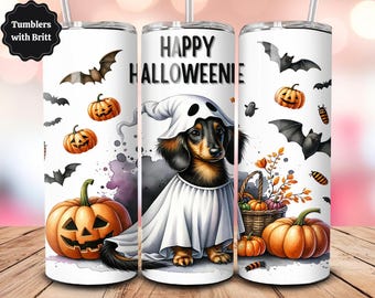 ハッピーハロウィン ダックスフント PNG、犬のお母さんへのギフト、ダックスフント愛好家、ハロウィンギフト、ウインナー PNG、ソーセージ犬 PNG ダックスフント、ハロウィンかぼちゃ