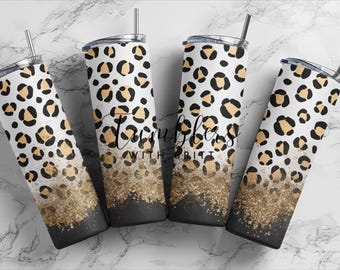 Gobelet à motif léopard pailleté, design fin et droit, impression par sublimation (téléchargement numérique PNG)