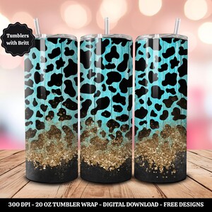 Glitter Cow Print 20oz Sublimation Tumbler Design, Western Print, Straight Skinny Tumbler Wrap, Digital Download PNG, 9.2&quot; x 8.3&quot; Design