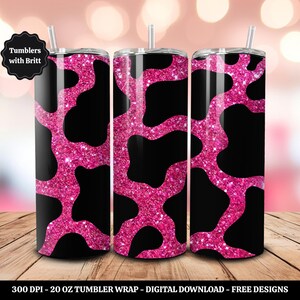 Glitter Cow Print 20oz Sublimation Tumbler Design, Western Print, Straight Skinny Tumbler Wrap, Digital Download PNG, 9.2&quot; x 8.3&quot; Design