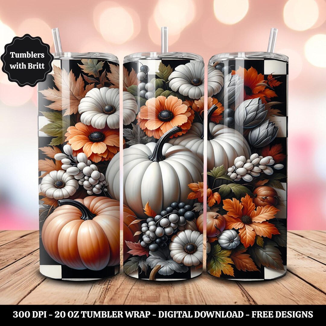 Pumpkin Fall Tumbler Wrap PNG Digital Download for 20 Oz Skinny Tumbler ...