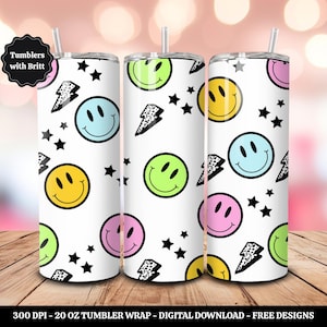 Smiley Face 20oz Sublimation Tumbler Design, Retro Print, Straight Skinny Tumbler Wrap, Digital Download PNG, 9.2&quot; x 8.3&quot; Design