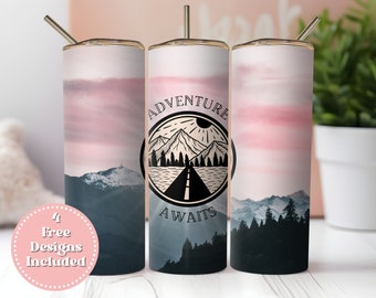 Adventure Awaits 20oz Sublimation Tumbler Design, Outdoors Print, Straight Skinny Tumbler Wrap, Digital Download PNG, 9.2" x 8.3" Design