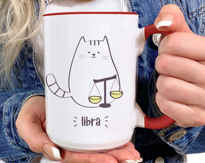 Libra Cat Coffee Mug, 11oz-15oz, Birthday Gifts for Her/Him, Personalized Gift for Birthday