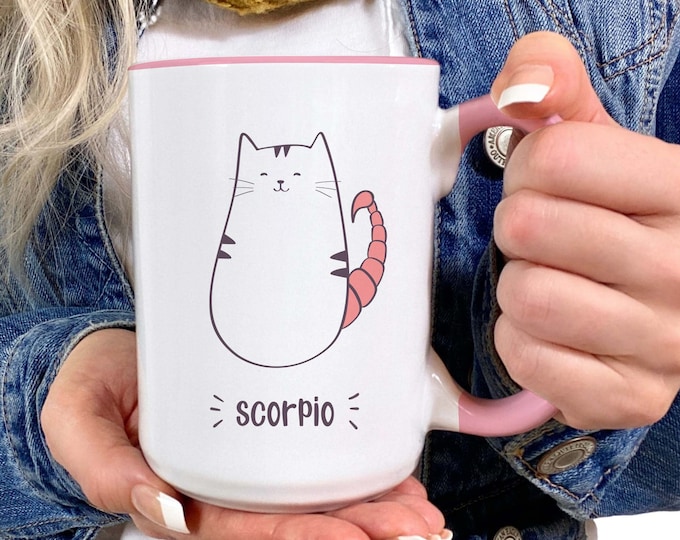 Scorpio Cat Coffee Mug, 11oz-15oz, Birthday Gifts for Her/Him, Personalized Gift for Birthday