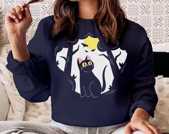 Cute Black Cat Sweatshirt (5 Colors), Funny Halloween Sweatshirt, Halloween Party Sweatshirt , Fall Shirt, Autumn Spooky Season Sweater