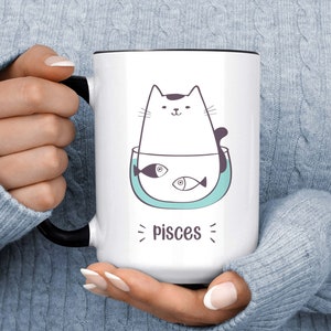 Pisces Cat Coffee Mug, 11oz-15oz, Birthday Gifts for Her/Him, Personalized Gift for Birthday