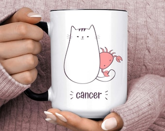 Cancer Zodiac Cat Coffee Mug, 11oz-15oz, Birthday Gifts for Her/Him, Personalized Gift for Birthday