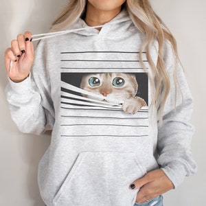 Cute Peeking Cat Hoodie, Funny Cat Face Peeking Out Of Shirt, Funny Cat Sweatshirt, Cute Cat Themed Top, Kitty Cat Sweater, Cat Lover Gift