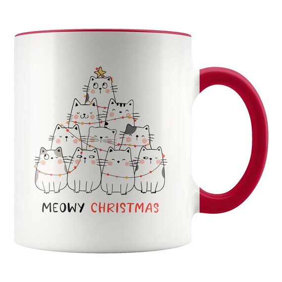 Meowy Christmas Mug Gift For Cat Lover Friend Her Stocking Stuffer Funny Meowy Christmas Mug Gift For Cat Lover Friend Her Stocking Stuffer Funny