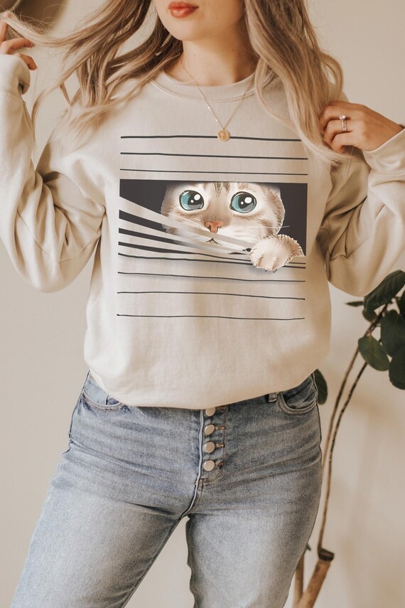 Peeking cat sweatshirt sales