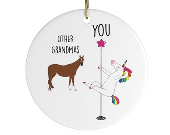 Grandma Gift, Funny Christmas Ornament, Unicorn Pole Dancer