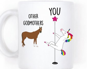 Godmother Gift, Funny Unicorn Pole Dancer Coffee Mug, From Goddaughter Or Godson