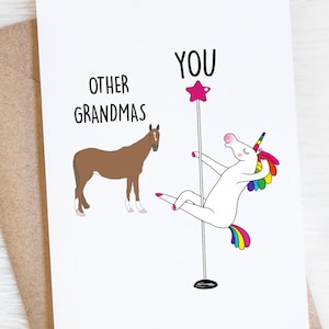 Funny Grandma Birthday Card, Gift For Grandmother, Unicorn Pole Dancing