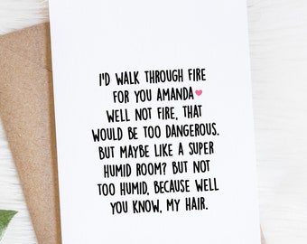 Best Friend Card, Personalized Birthday Card, Funny Friendship Cards For Women, I'd Walk Through Fire For You