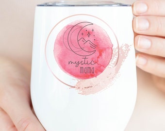 Mystic Mama, Celestial Gift For Women, Pink Moon, Mystical Gifts, Witchy Pagan, Boho Theme, Mom Wine Tumbler, Personalized Custom